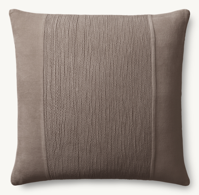 Pleated Cotton Velvet Center Band Pillow Cover - Square