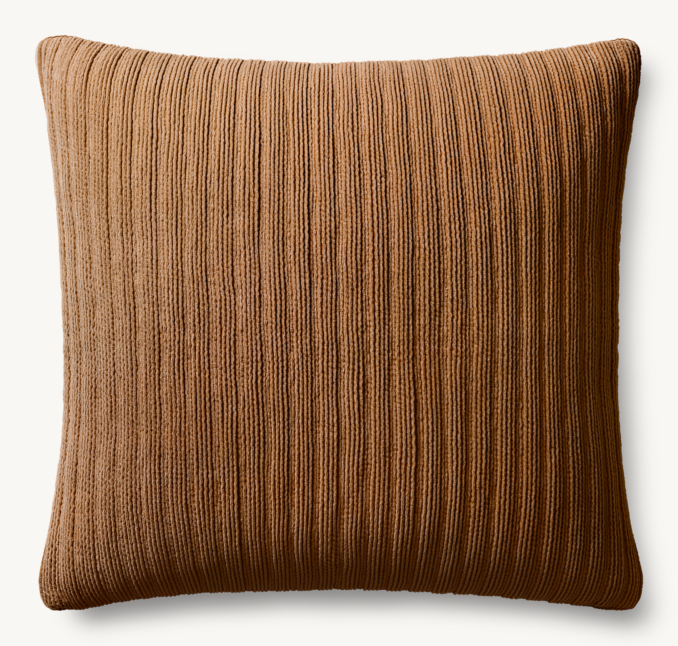 Vue en hauteur - Housse de coussin plissée verticale en velours de coton - Carrée - Caramel brûlé