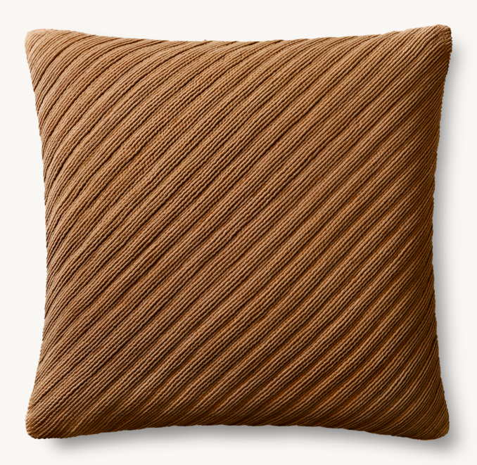 Vue en hauteur - Housse de coussin carrée en velours de coton plissé, à plis diagonales - Caramel brûlé