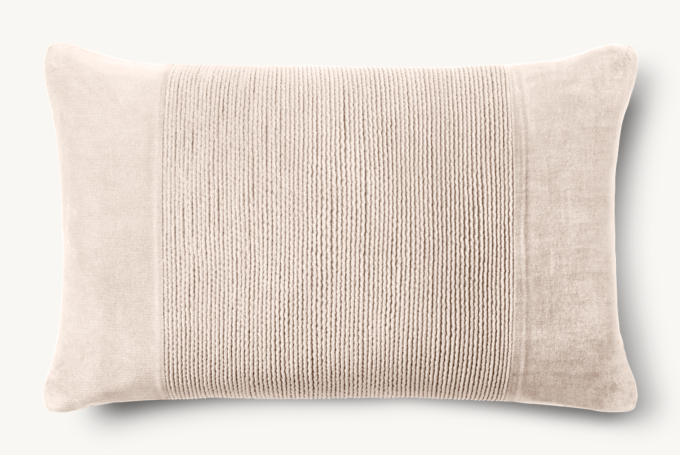 Pleated Cotton Velvet Center Band Pillow Cover - Lumbar