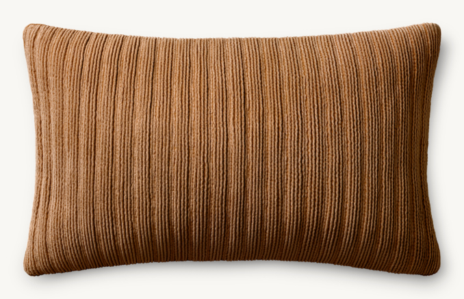 Vue en hauteur - Housse de coussin plissée verticale en velours de coton - Lombaire - Caramel brûlé