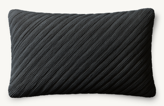 Vue en Hauteur - Coussin en Velours de Coton Plissé en Diagonale - Rectangulaire - Noir