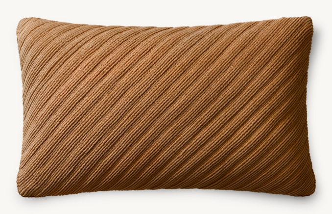 Vue en hauteur - Housse de coussin plissée en velours de coton et à plis diagonaux - Lombaire - Caramel brûlé