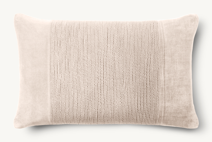Pleated Cotton Velvet Center Band Pillow Cover - Lumbar