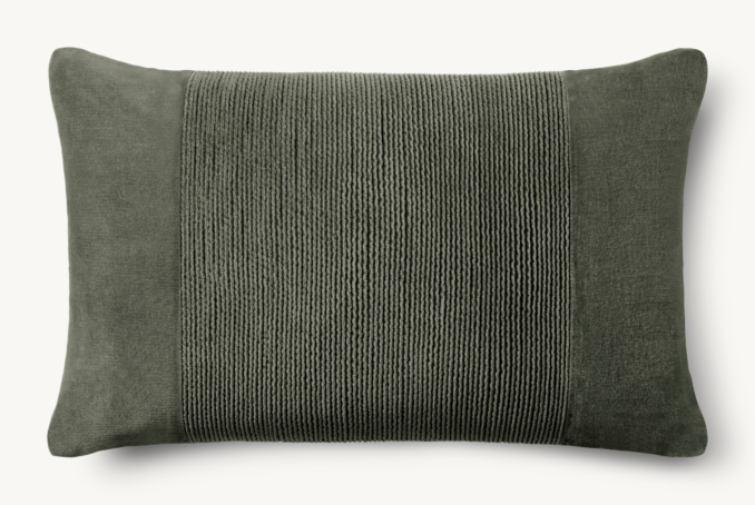 Overhead view of Pleated Cotton Velvet Center Band Pillow - Lumbar 