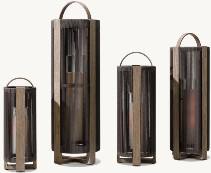 Sizes (left to right) A, D, B and C shown in Aged Teak.