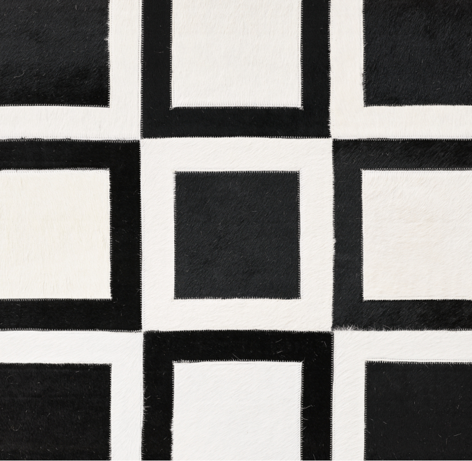 Overhead view of Mateus Luxe Cowhide Rug Swatch 