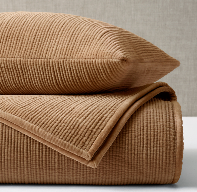Front view of Channel Stitch Washed Velvet Coverlet