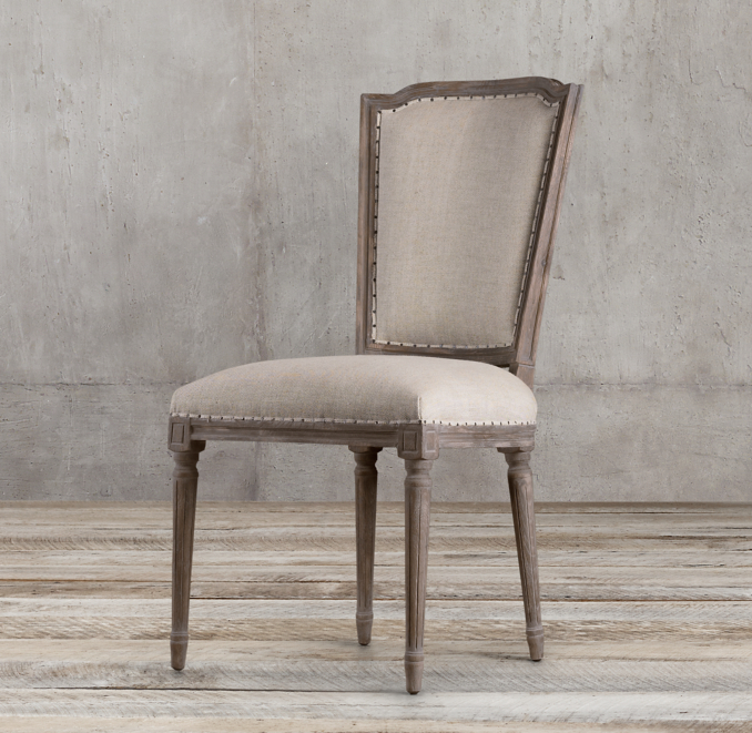 Three Quarter view of Vintage French Nailhead Fabric Side Chair 