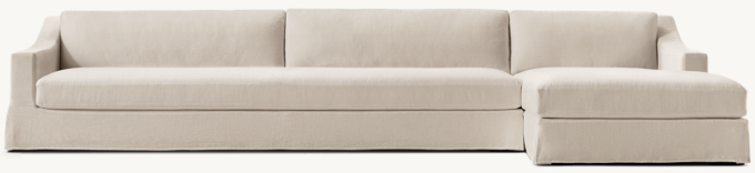 Modena Slipcovered Slope Arm Right-Arm Sofa-Chaise Bench-Cushion Sectional 