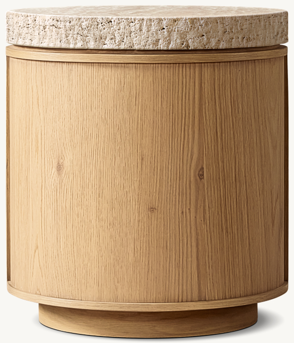 Vue de Face - Lumi - Table D’Appoint Ronde - Chêne Clair