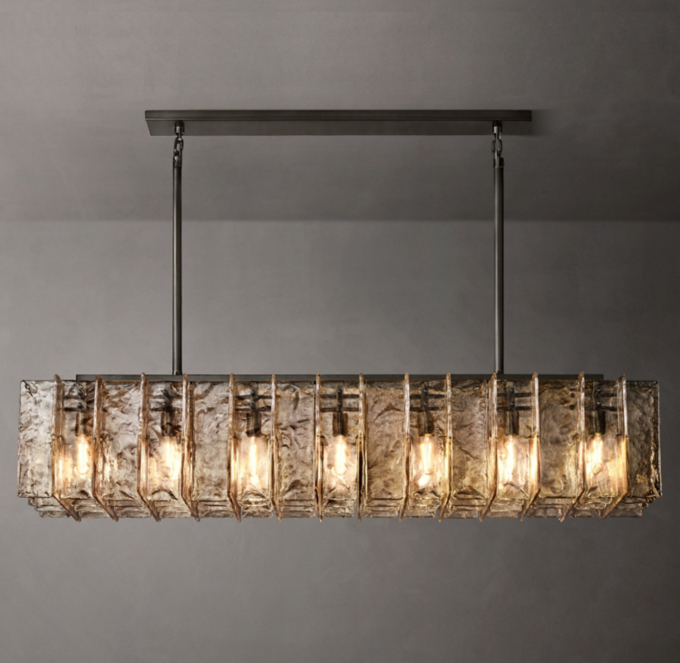 Lattice Smoke Glass Rectangular Chandelier 67\"