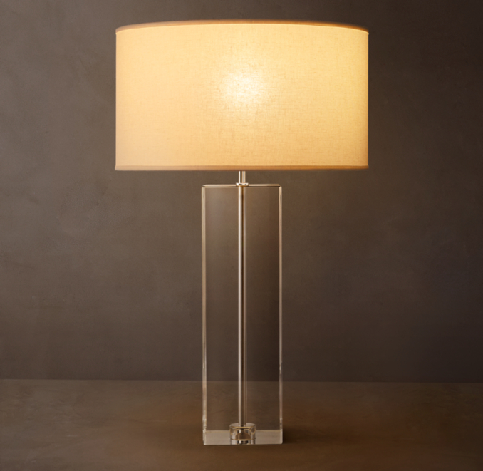 Shown with French Drum Linen Closed Shade, size E (sold separately). Sarezzo Crystal Square Table Lamp