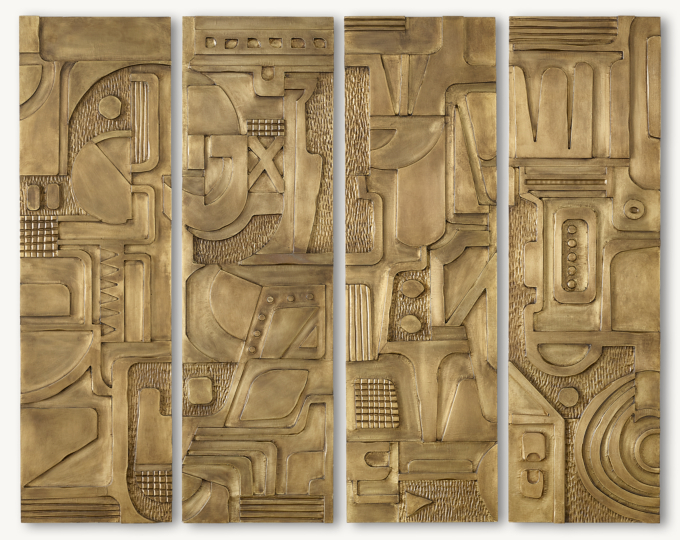Italian Midcentury Carved Metal Wall Panel 