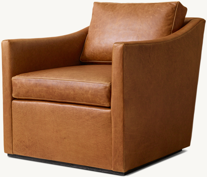 Oliver Barrelback Slope Arm Leather Swivel Chair | RH