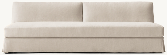 Front view of Modena Slipcovered Slope Arm Armless Bench-Seat Sofa 