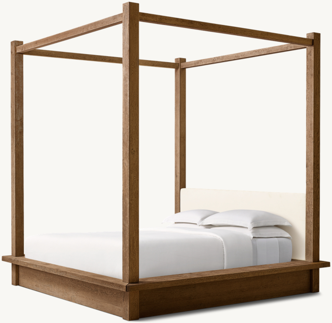 Drifted Reclaimed Oak Fabric Canopy Bed