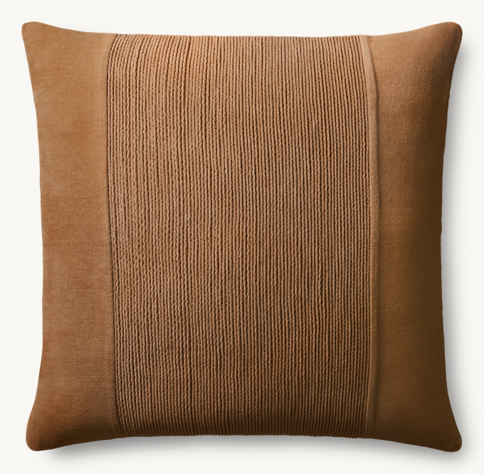 Pleated Cotton Velvet Center Band Pillow Cover - Square