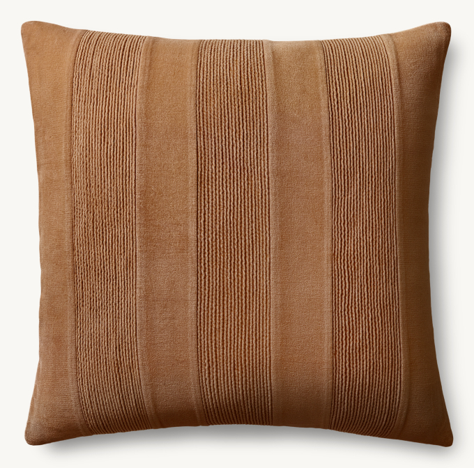 Pleated Cotton Velvet Pleated Stripe Pillow Cover - Square
