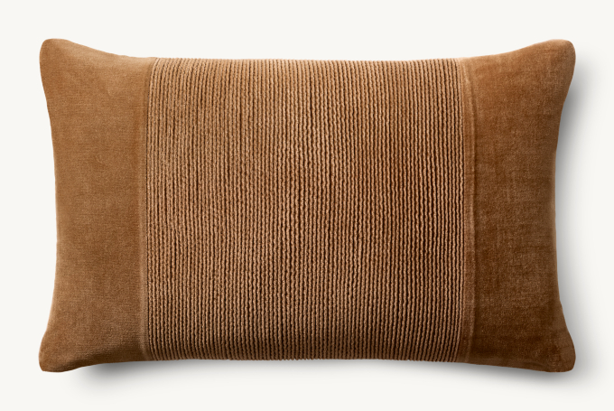 Pleated Cotton Velvet Center Band Pillow Cover -  Lumbar
