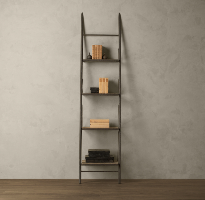 Reclaimed Elm Iron Leaner Shelving Narrow