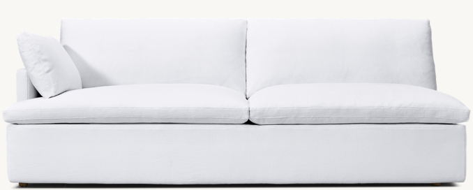 Shown in White Washed Belgian Linen. Cushion configuration varies by frame size.