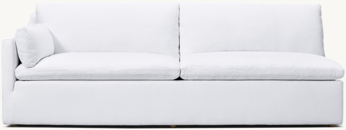 Shown in White Washed Belgian Linen. Cushion configuration varies by frame size.