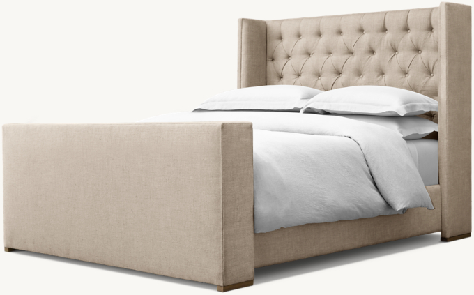 Adler Fabric Diamond Tufted Shelter Bed with Footboard RH