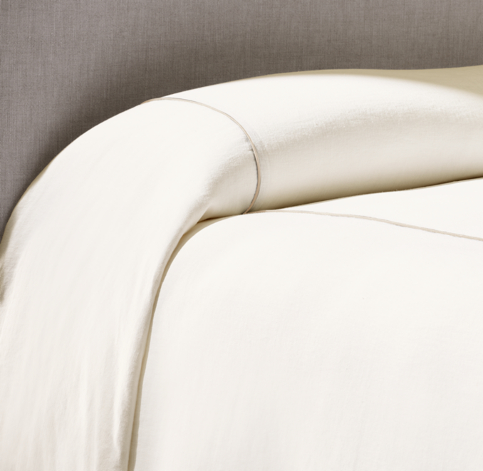 Washed Piped Linen Bed Cover