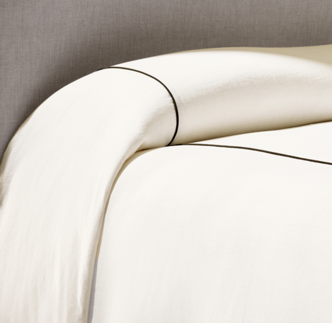 Washed Piped Linen Bed Cover