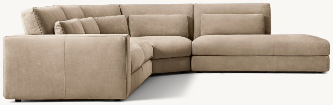 Lugano Modular Leather 4-piece Corner Wedge L-Sectional with Open Chaise