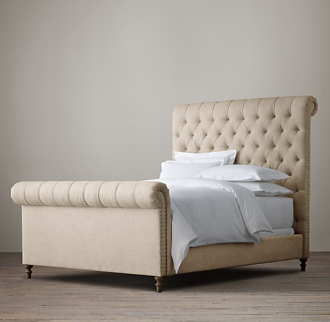 Chesterfield Fabric Sleigh Bed With, Restoration Hardware King Sleigh Bed