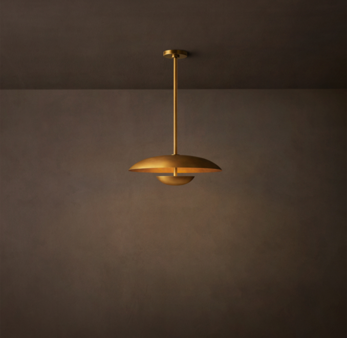 18" pendant shown in Lacquered Burnished Brass.