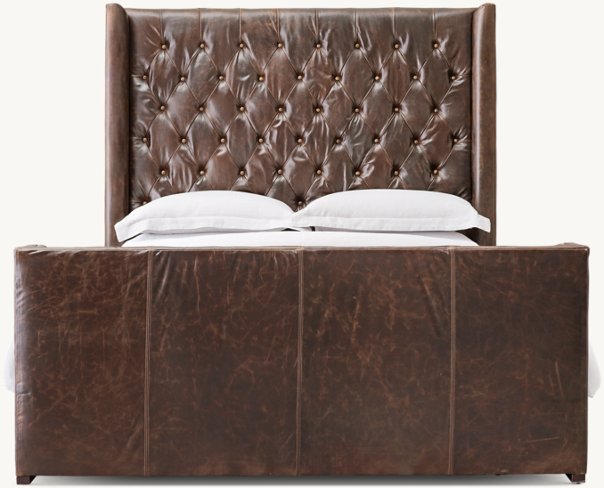 Front view of Lawson Shelter Diamond-Tufted Leather Bed With Footboard 