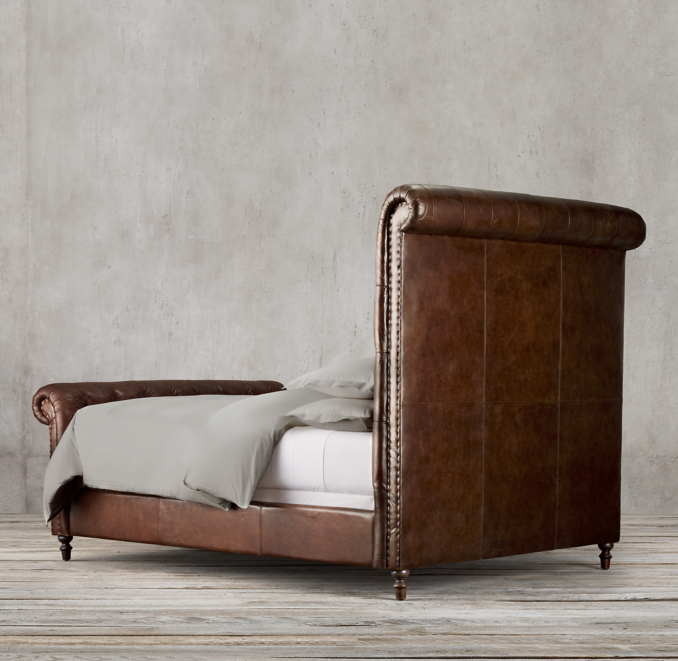 Chesterfield Leather Sleigh Bed With Footboard
