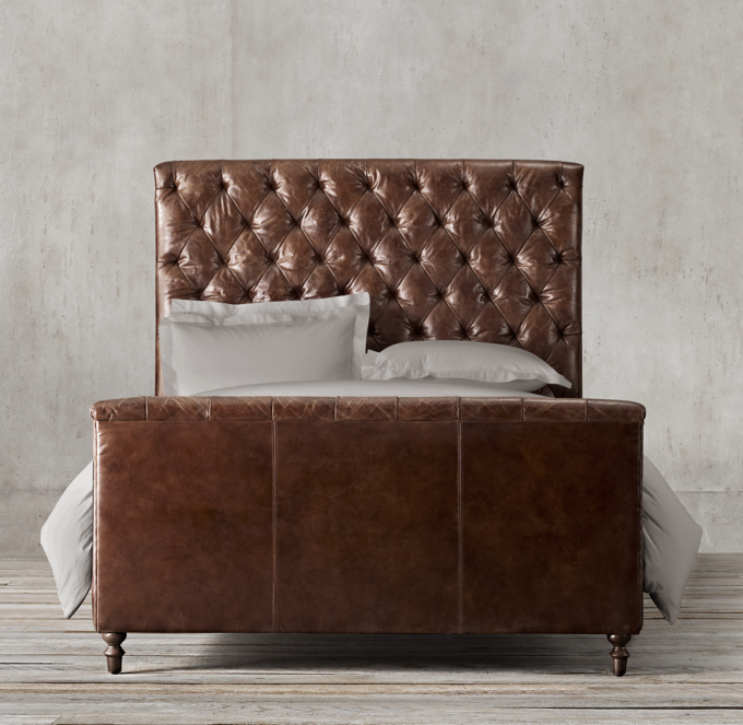 Chesterfield Leather Panel Bed With Footboard