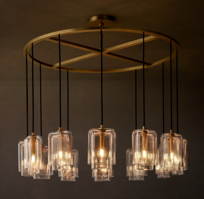 122cm chandelier shown in Lacquered Burnished Brass.