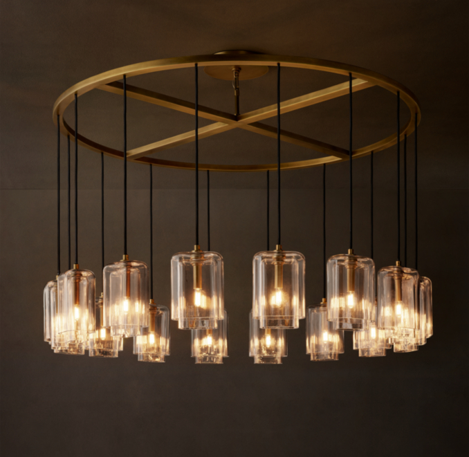 60" chandelier shown in Lacquered Burnished Brass.