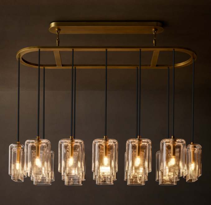 54" chandelier shown in Lacquered Burnished Brass.