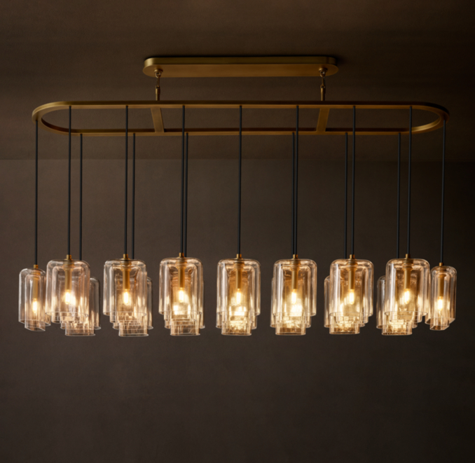 72" chandelier shown in Lacquered Burnished Brass.