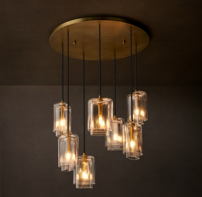 30" chandelier shown in Lacquered Burnished Brass.