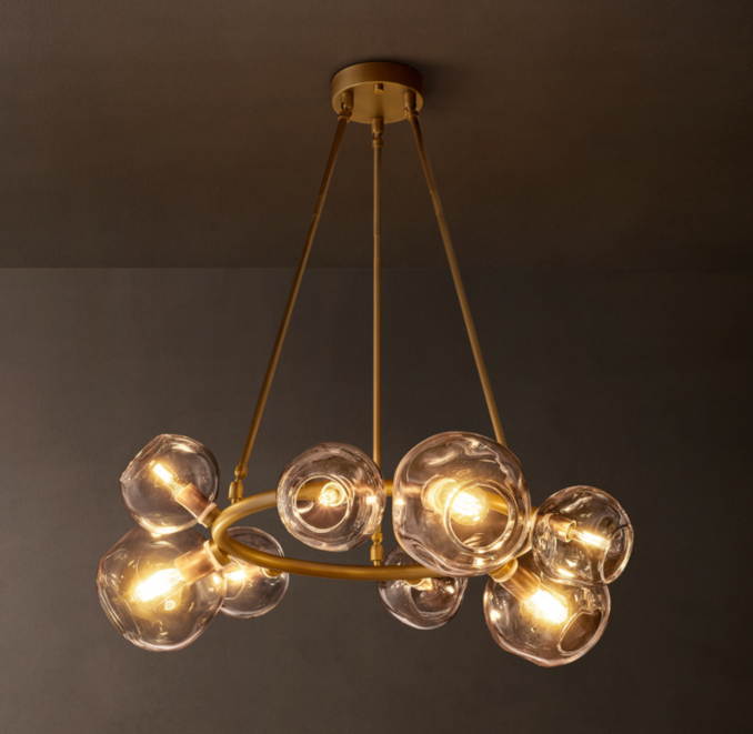 36" chandelier shown in Lacquered Burnished Brass.