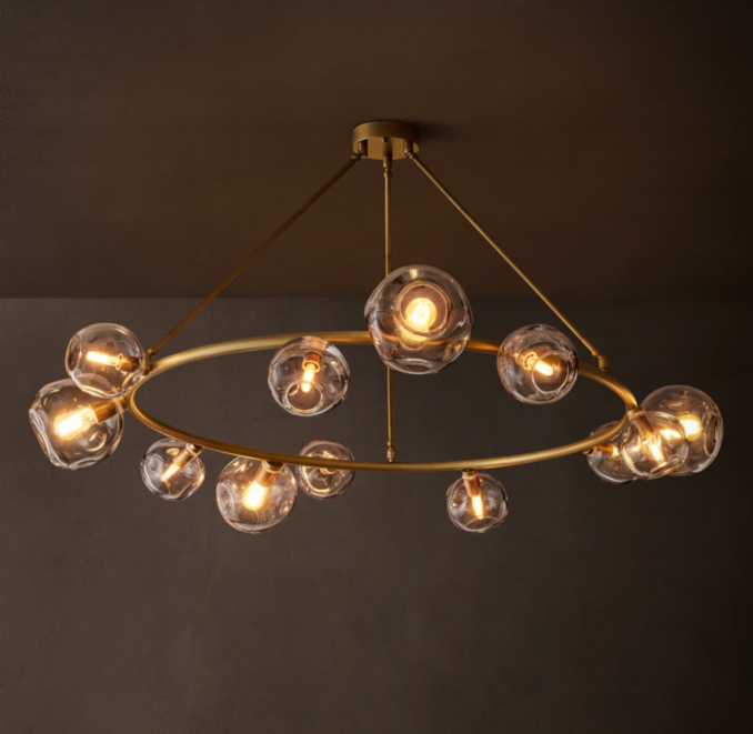 60" chandelier shown in Lacquered Burnished Brass.