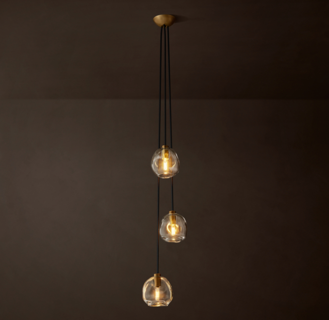 3-globe pendant shown in Lacquered Burnished Brass.