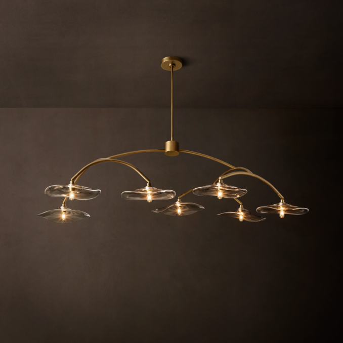 54" chandelier shown in Lacquered Burnished Brass.