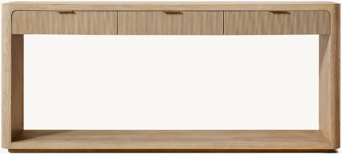 3-drawer console table shown in Greige Oak.