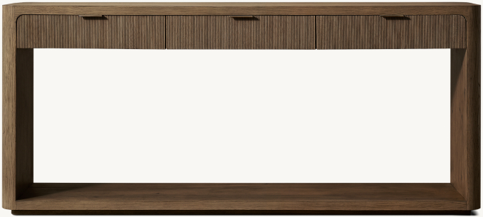 3-drawer console table shown in Brown Oak.