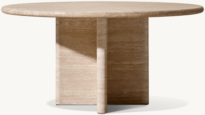Italian Travertine Plank Round Dining Table