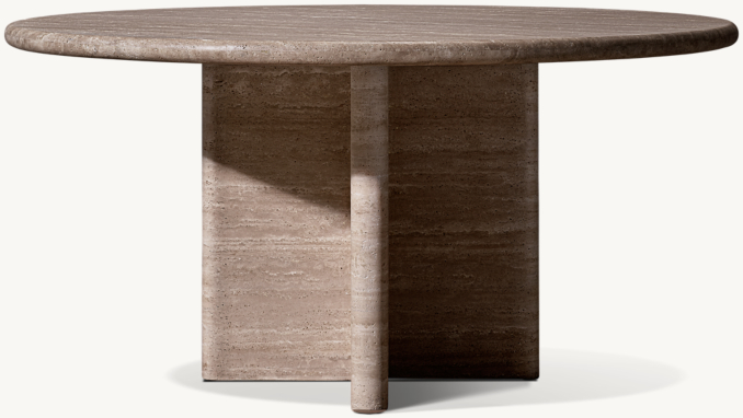 Italian Travertine Plank Round Dining Table