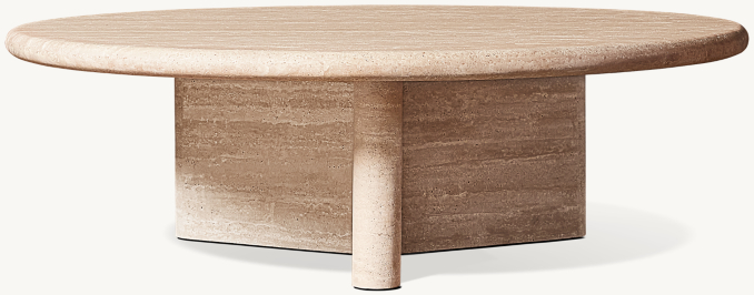 Italian Travertine Plank Round Coffee Table